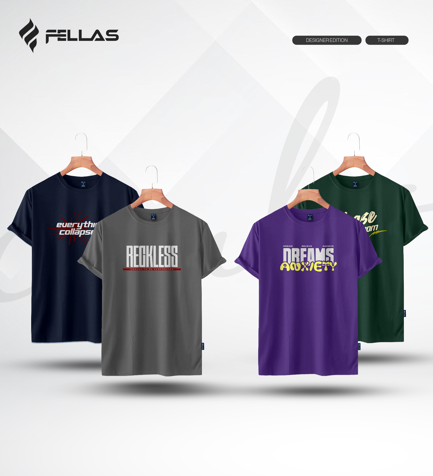 Men's Premium Half Sleeve T-Shirt (4 Combo) - Everything Collapse, Reckless, Dreams Anxiety, Chase