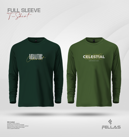 Men's Premium Full Sleeve T-Shirt Combo (2 Pcs) - Megalithic, Celestial Glow