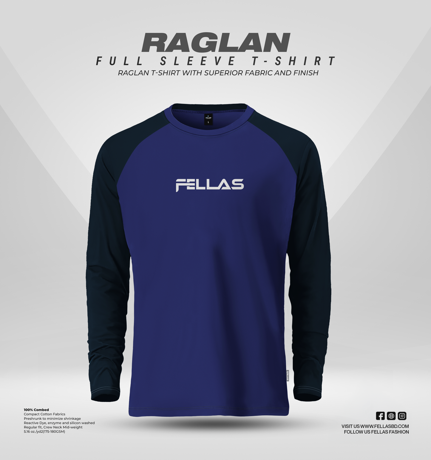 Fellas Full Sleeve Raglan T-Shirt - Navy Blue