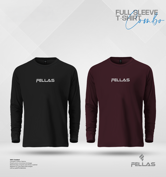 Fellas Full Sleeve T-Shirt Combo (2 Pcs) - Black, Maroon