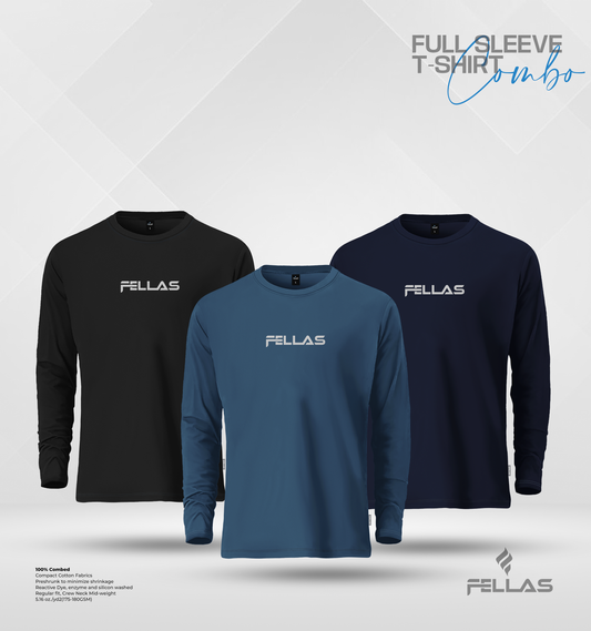 Fellas Full Sleeve T-Shirt Combo (3 Pcs) - Black, Patrol, Navy
