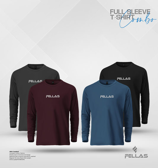 Fellas Full Sleeve T-Shirt Combo (4 Pcs) - Anthra, Maroon, Patrol, Black