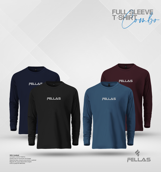 Fellas Full Sleeve T-Shirt Combo (4 Pcs) - Navy, Black, Patrol, Maroon