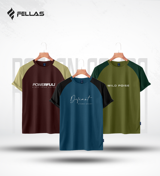Fellas Men's Premium Half Sleeve Raglan (3 Combo) - Powerful, Defiant, Wild Poise