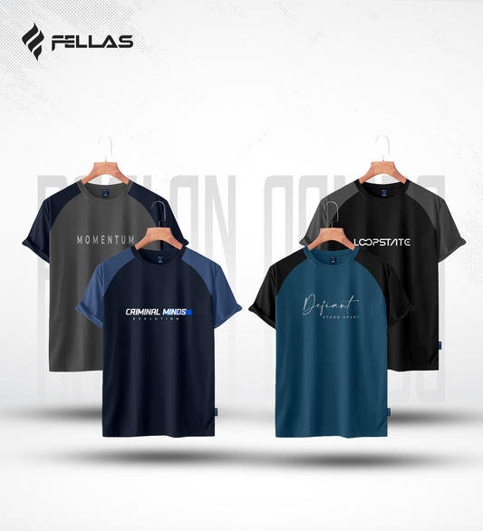 Fellas Men's Premium Half Sleeve Raglan (4 Combo) - Momentum, Criminal Minds, Defiant, Loopstate