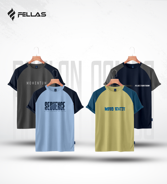 Fellas Men' Premium Half Sleeve Raglan (4 Combo) - Momentum, Sequence, Mood Static, Fluctuation