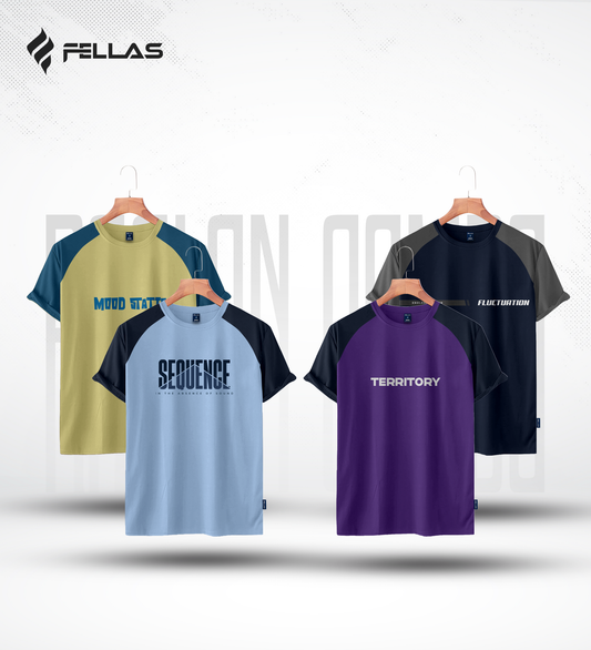 Fellas Men's Premium Half Sleeve Raglan (4 Combo) - Mood Static, Sequence, Territory, Fluctuation