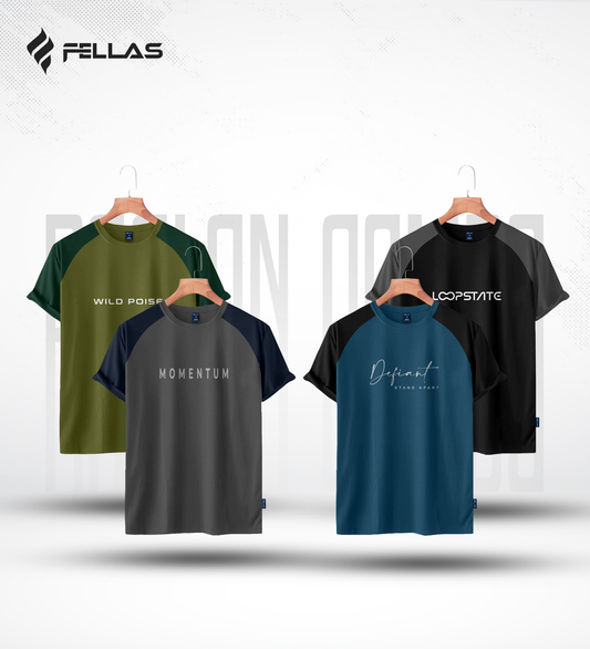 Fellas Men's Premium Half Sleeve Raglan (4 Combo) - Wild Poise, Momentum, Defiant, Loopstate