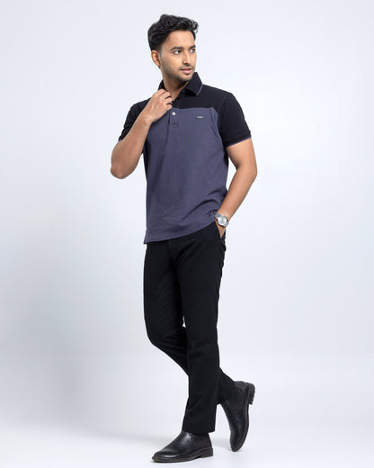 Men’s Double PK Cut & Sew Cotton Polo - Graphite Horizon