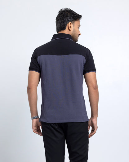 Men’s Double PK Cut & Sew Cotton Polo - Graphite Horizon