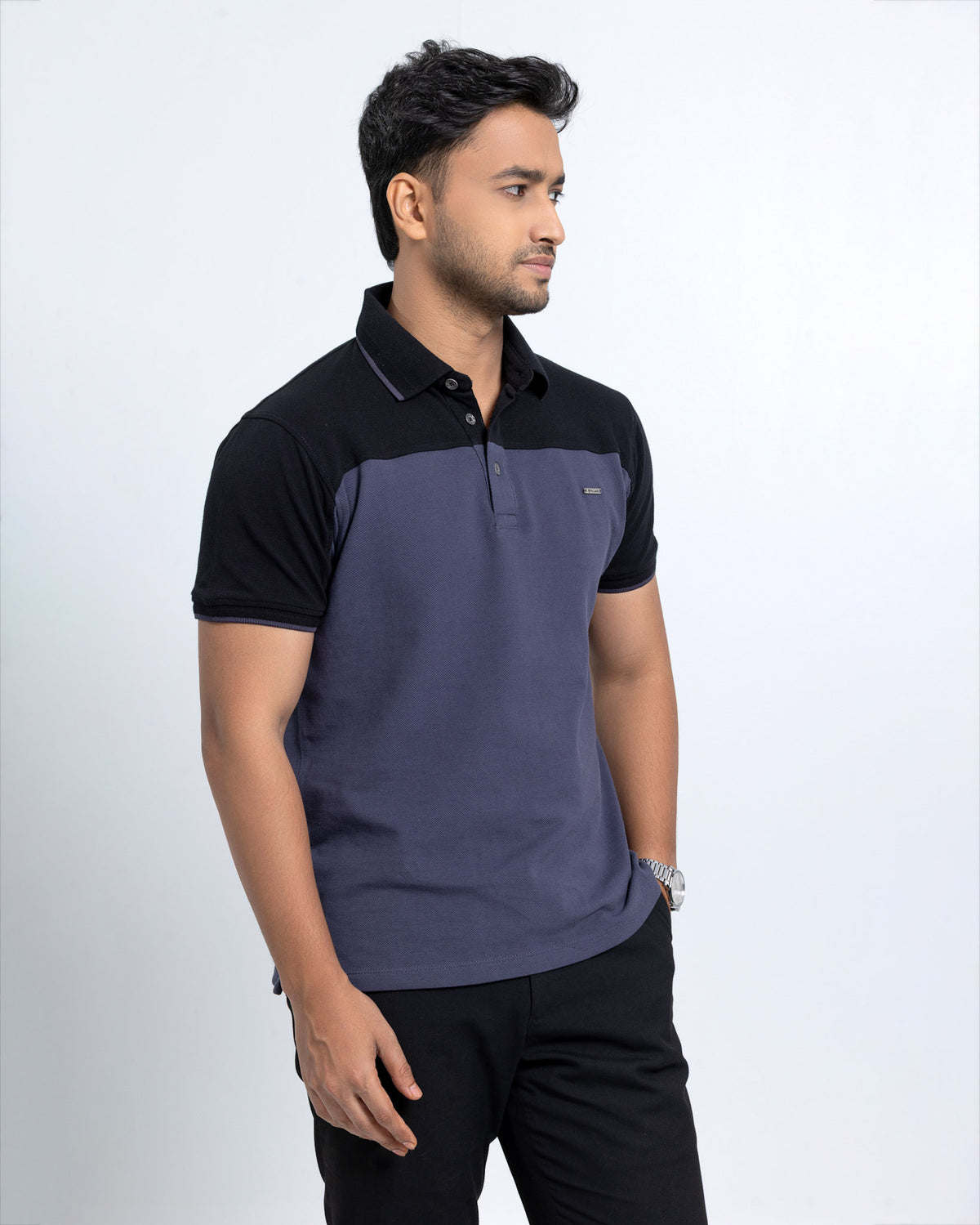 Men’s Double PK Cut & Sew Cotton Polo - Graphite Horizon