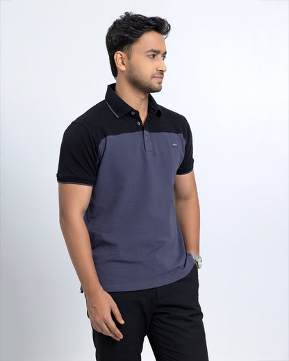 Men’s Double PK Cut & Sew Cotton Polo - Graphite Horizon