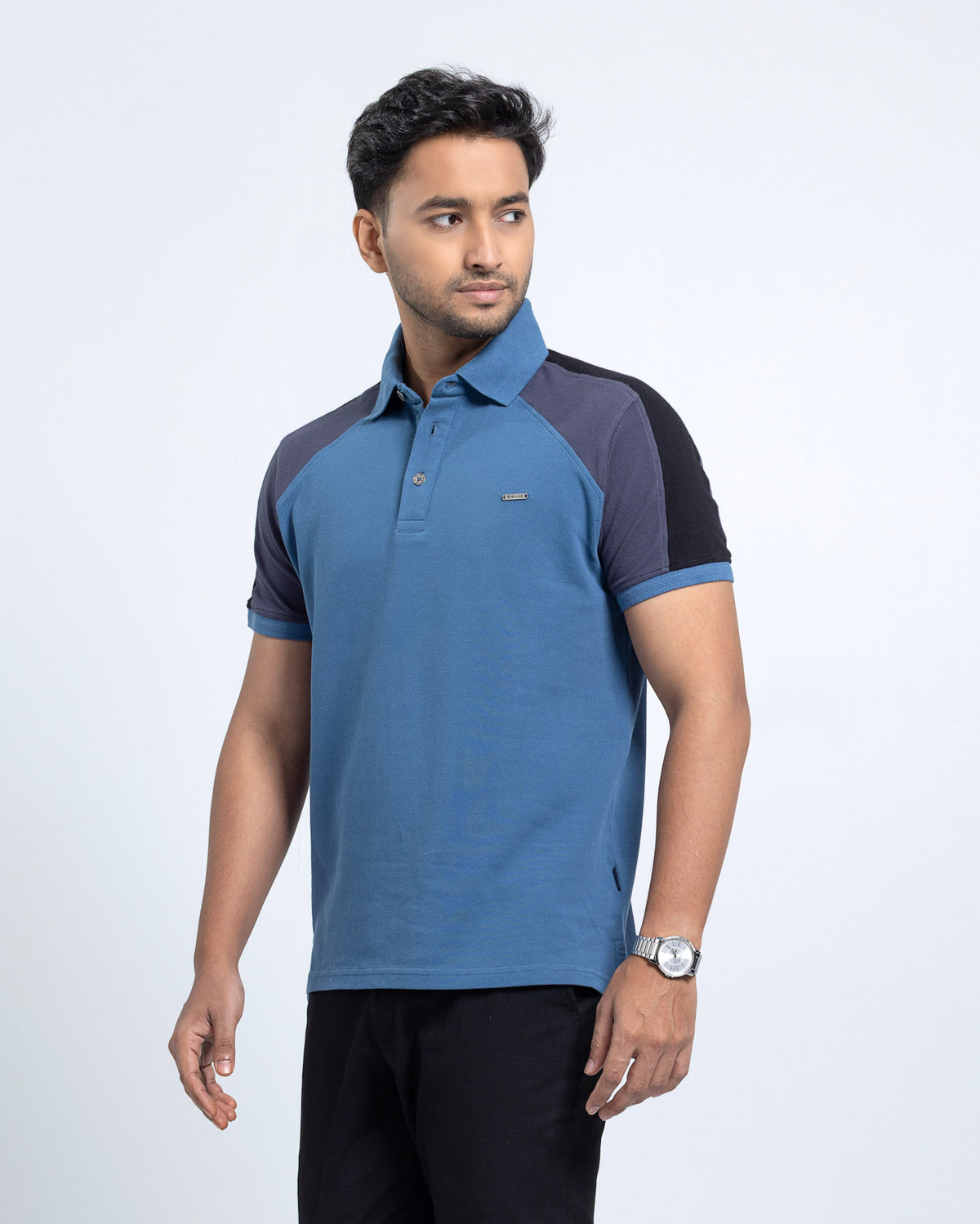 Men’s Double PK Cut & Sew Cotton Polo - Petrol Blue