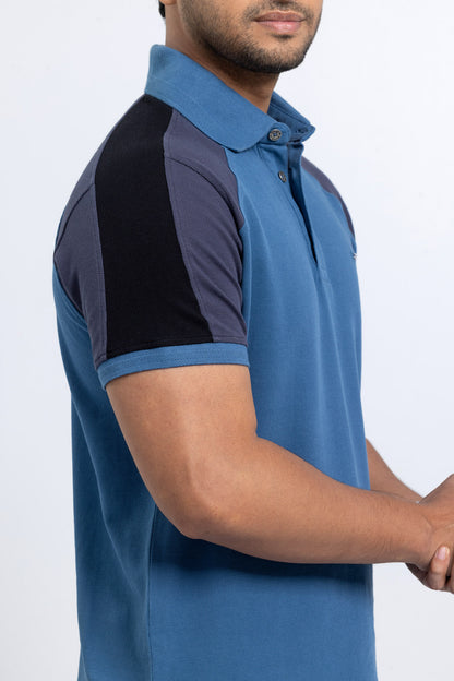 Men’s Double PK Cut & Sew Cotton Polo - Petrol Blue