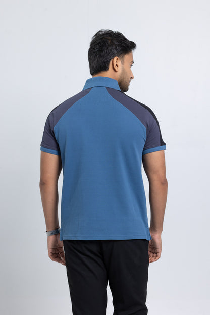 Men’s Double PK Cut & Sew Cotton Polo - Petrol Blue