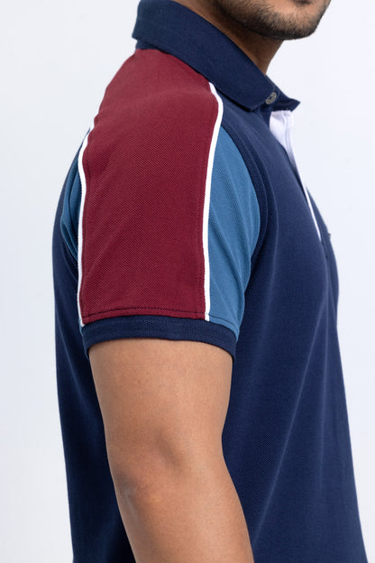 Men’s Double PK Cut & Sew Cotton Polo - Victory Blue