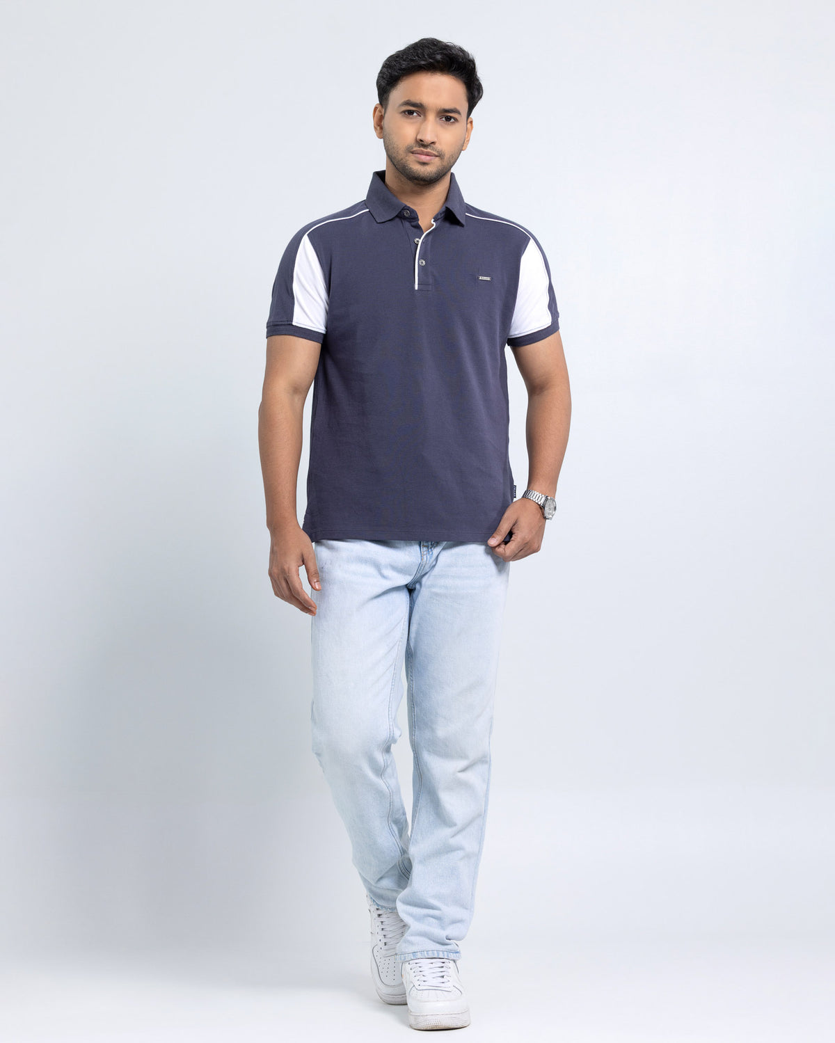 Men’s Double PK Cut & Sew Cotton Polo - Graphite Edge