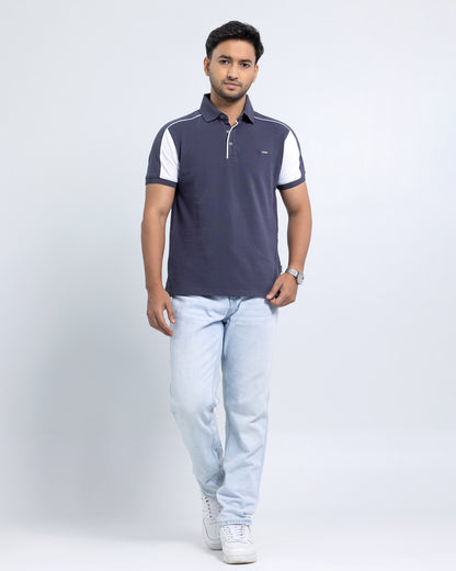 Men’s Double PK Cut & Sew Cotton Polo - Graphite Edge