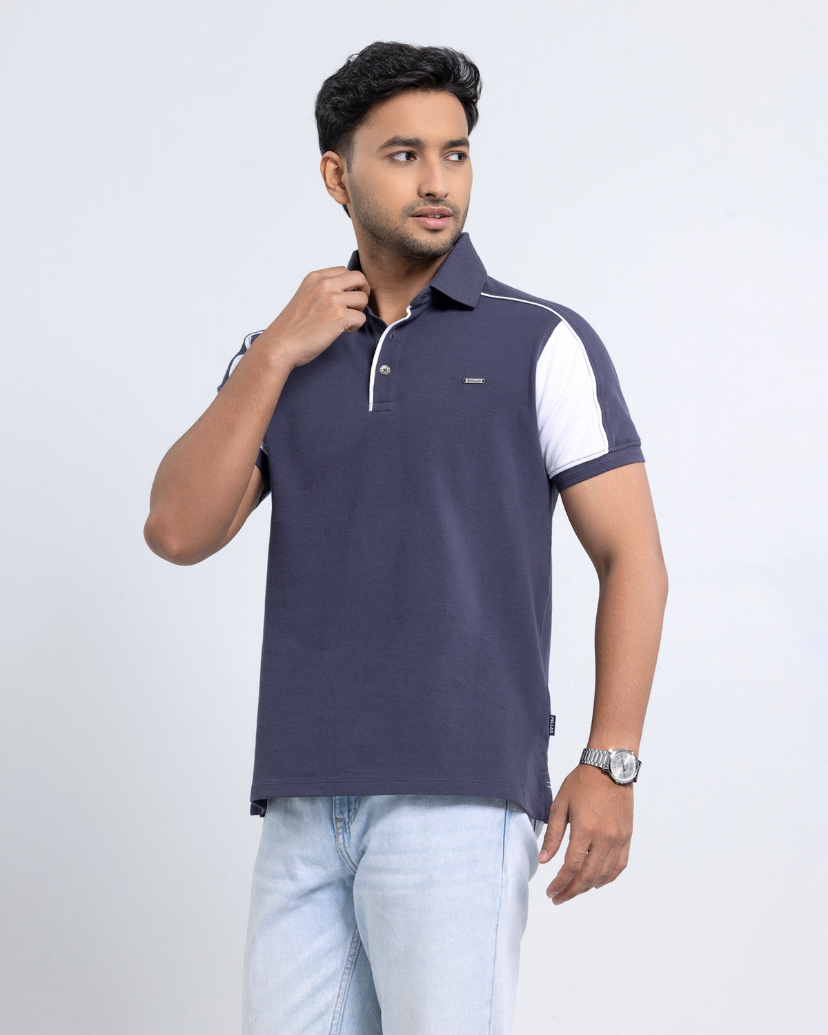 Men’s Double PK Cut & Sew Cotton Polo - Graphite Edge