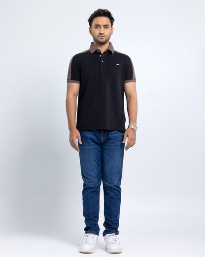 Men’s Double PK Cut & Sew Cotton Polo - Coffee Black