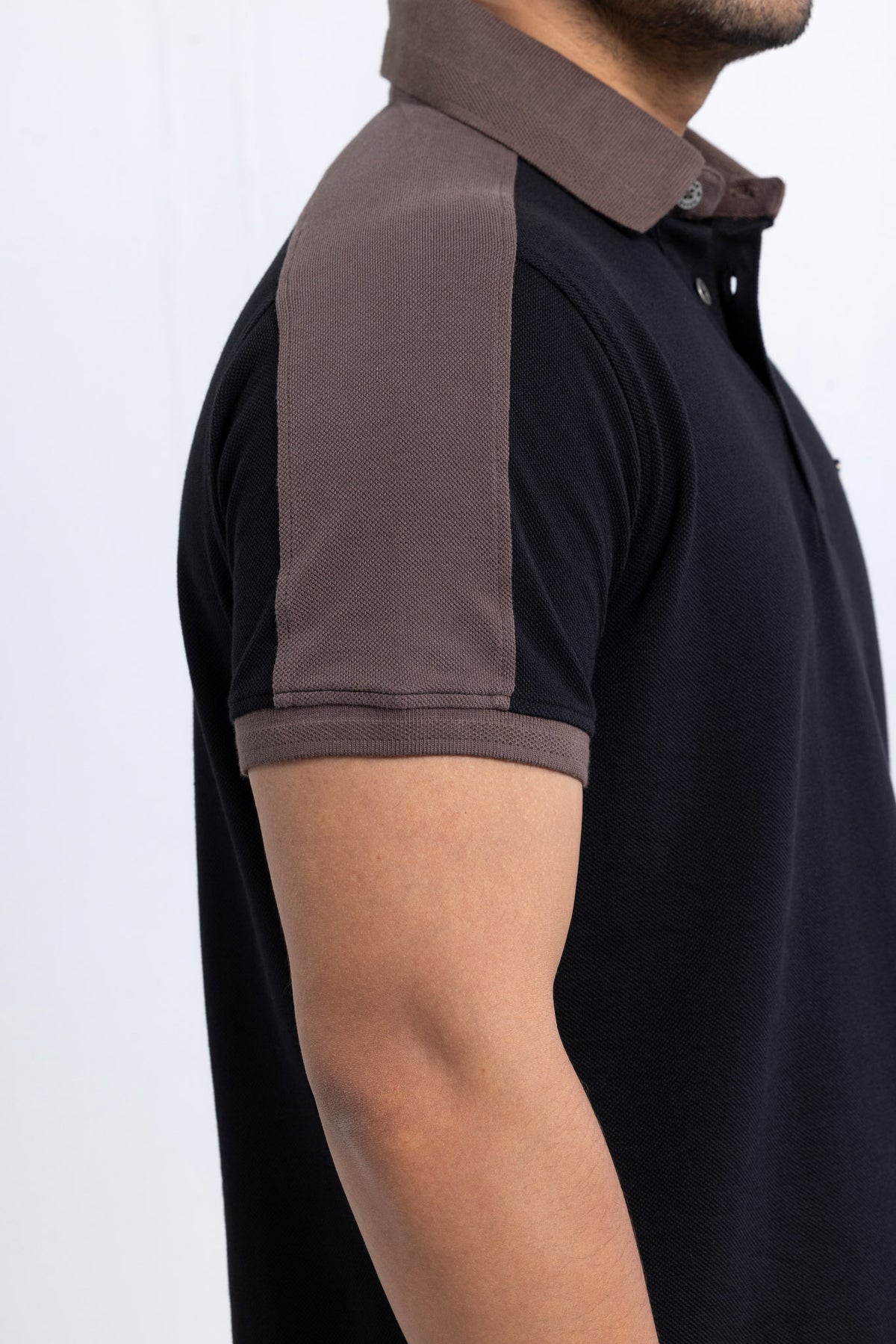 Men’s Double PK Cut & Sew Cotton Polo - Coffee Black