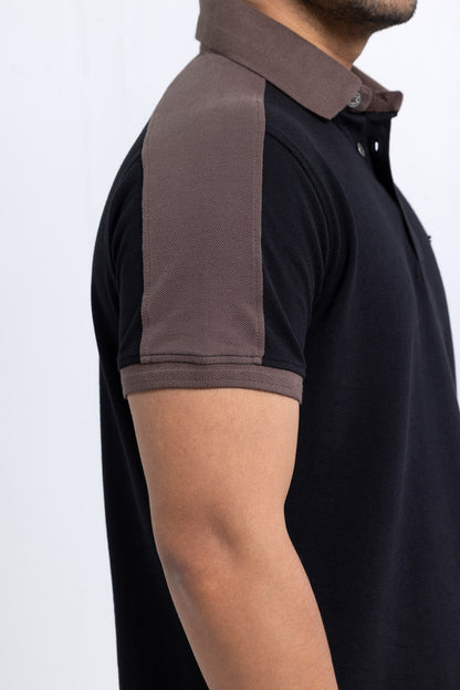 Men’s Double PK Cut & Sew Cotton Polo - Coffee Black