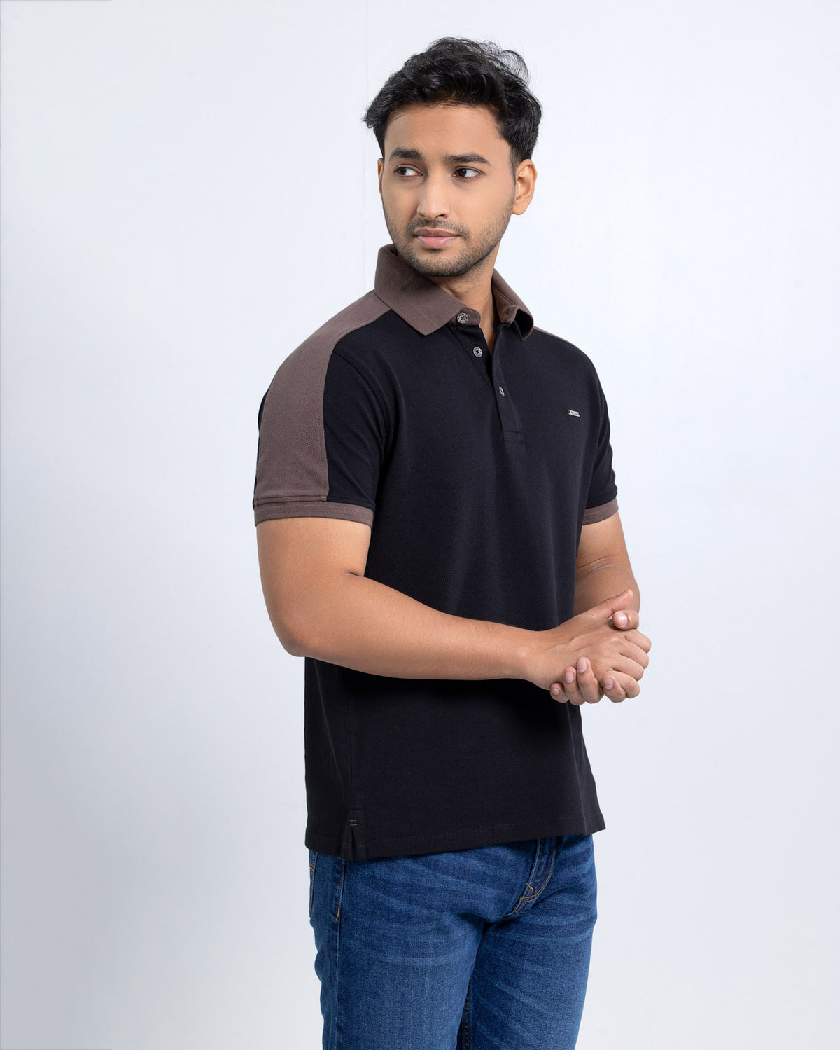 Men’s Double PK Cut & Sew Cotton Polo - Coffee Black