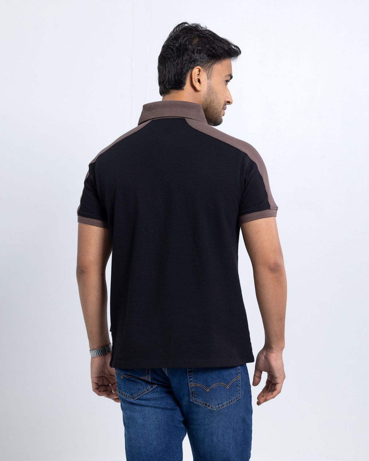 Men’s Double PK Cut & Sew Cotton Polo - Coffee Black
