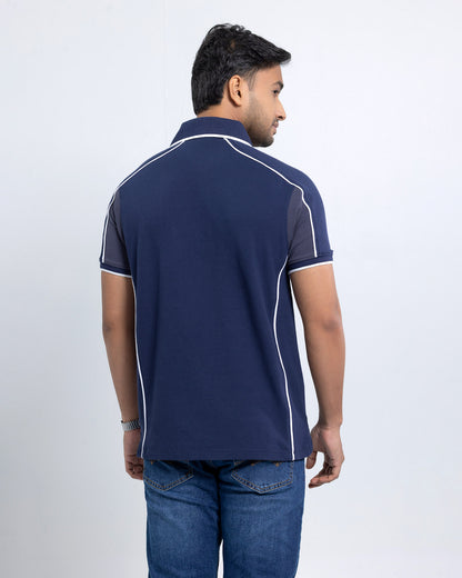 Men’s Double PK Cut & Sew Cotton Polo - Midnight Navy