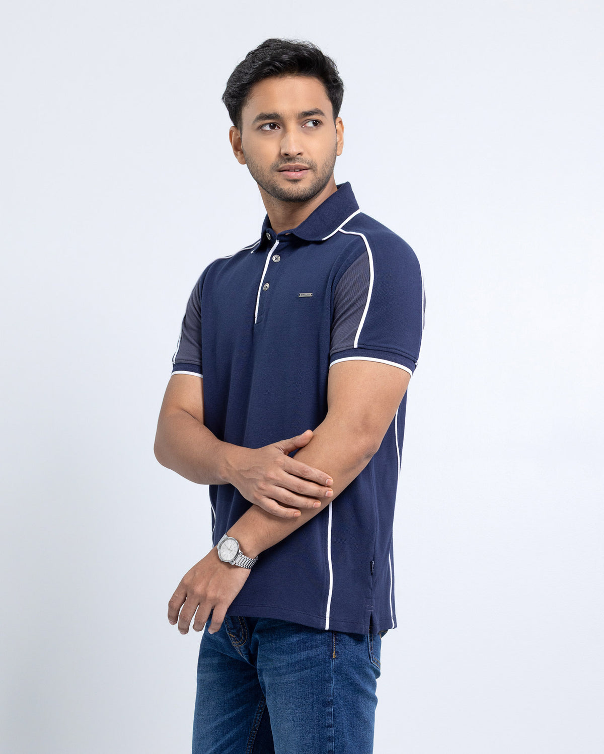 Men’s Double PK Cut & Sew Cotton Polo - Midnight Navy