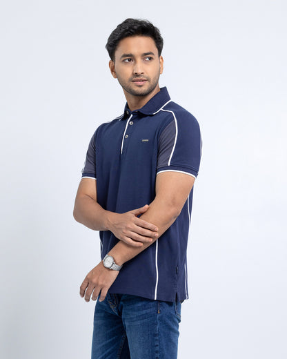 Men’s Double PK Cut & Sew Cotton Polo - Midnight Navy