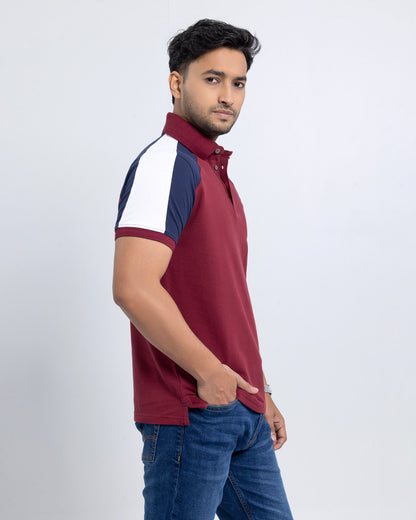 Men’s Double PK Cut & Sew Cotton Polo - Royal Wine