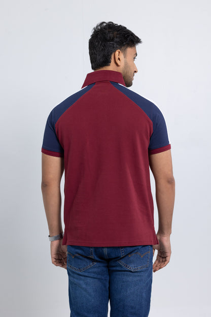 Men’s Double PK Cut & Sew Cotton Polo - Royal Wine