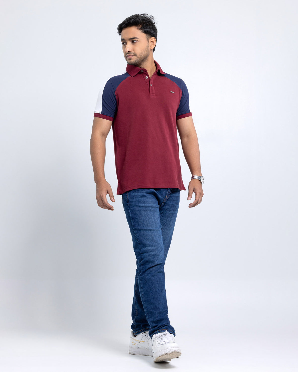 Men’s Double PK Cut & Sew Cotton Polo - Royal Wine