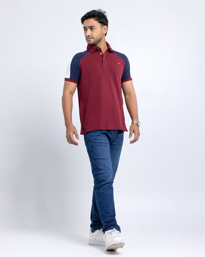 Men’s Double PK Cut & Sew Cotton Polo - Royal Wine