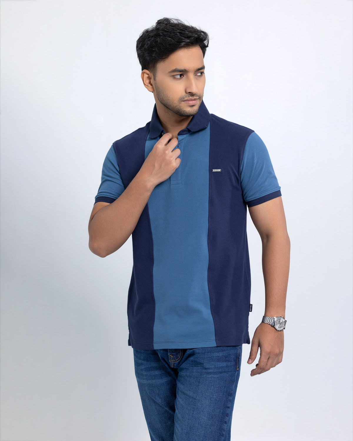 Men’s Double PK Cut & Sew Cotton Polo - Ocean Stripe