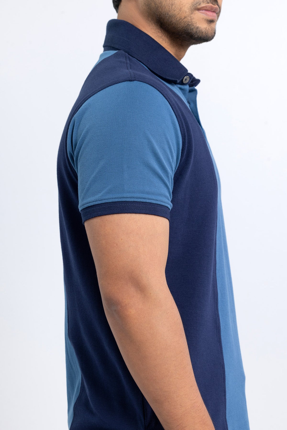 Men’s Double PK Cut & Sew Cotton Polo - Ocean Stripe
