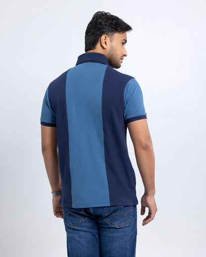 Men’s Double PK Cut & Sew Cotton Polo - Ocean Stripe