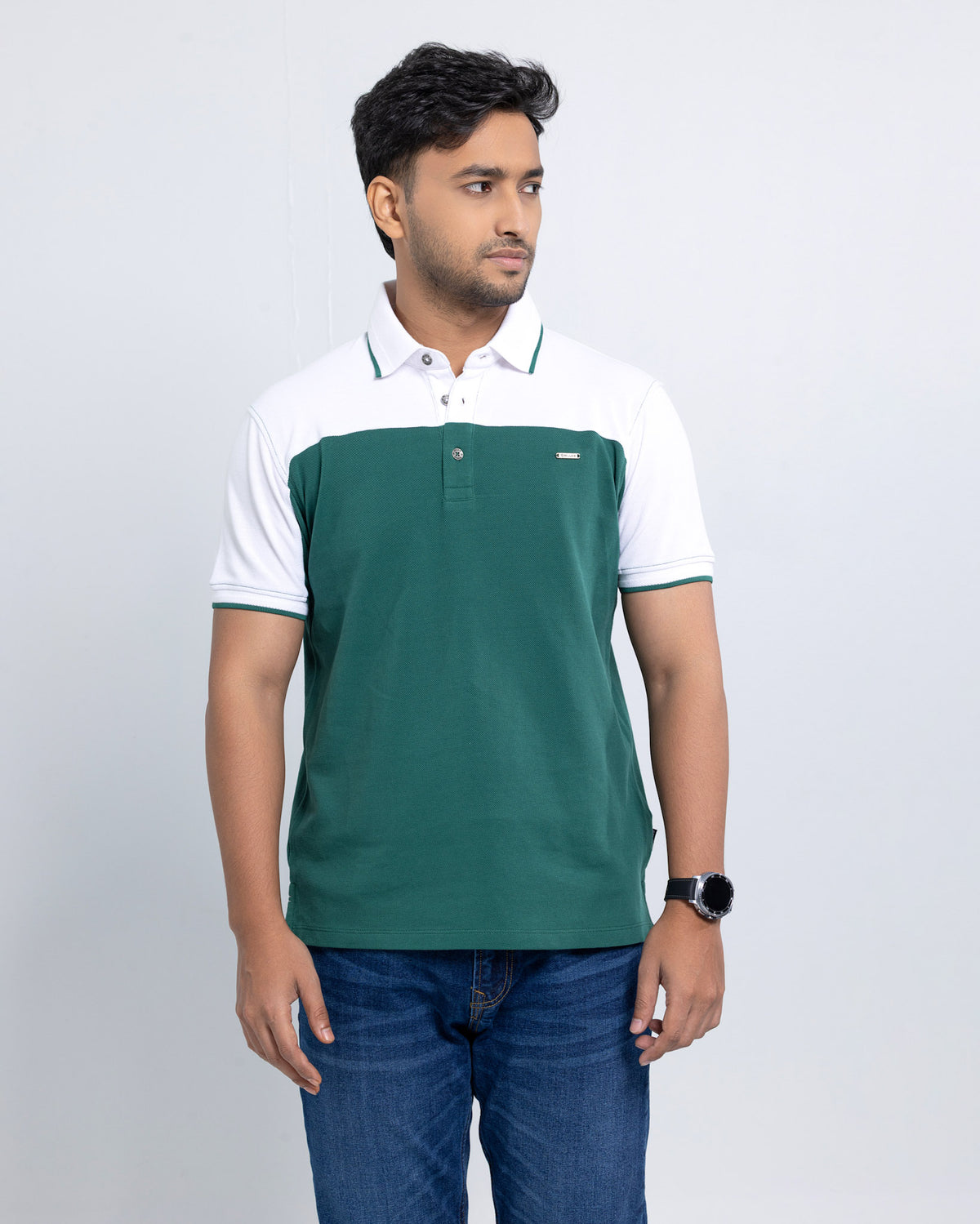 Men’s Double PK Cut & Sew Cotton Polo - Green Chest
