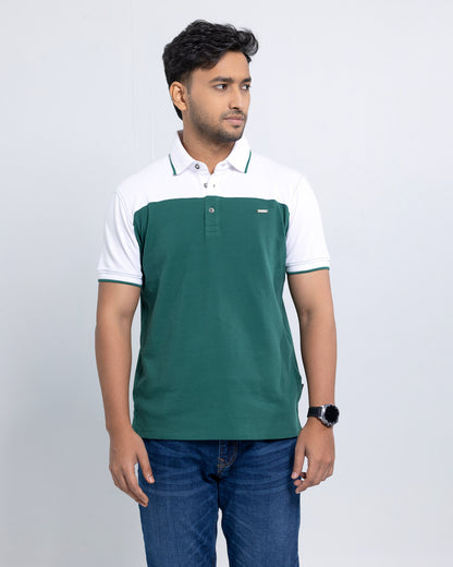 Men’s Double PK Cut & Sew Cotton Polo - Green Chest