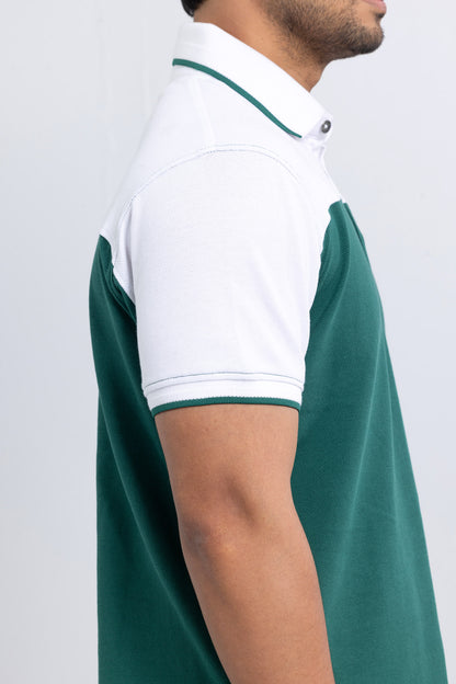 Men’s Double PK Cut & Sew Cotton Polo - Green Chest