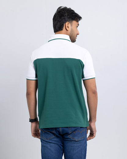 Men’s Double PK Cut & Sew Cotton Polo - Green Chest