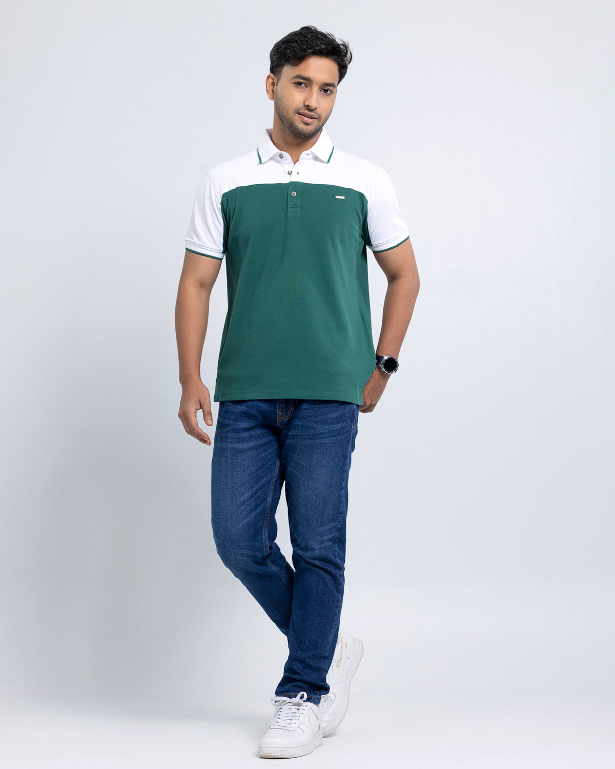 Men’s Double PK Cut & Sew Cotton Polo - Green Chest