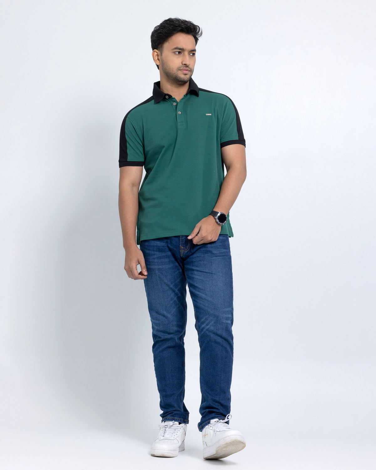 Men’s Double PK Cut & Sew Cotton Polo - Green Force