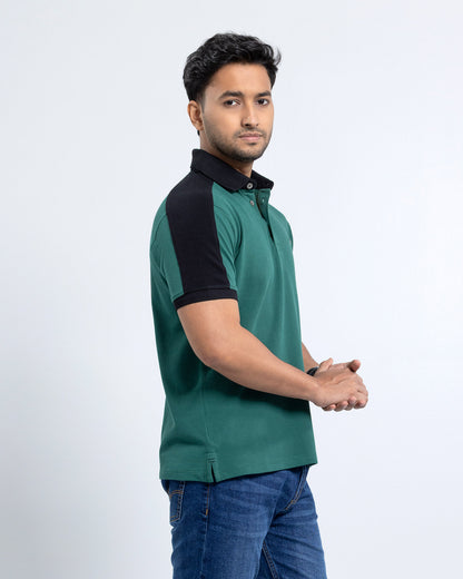 Men’s Double PK Cut & Sew Cotton Polo - Green Force