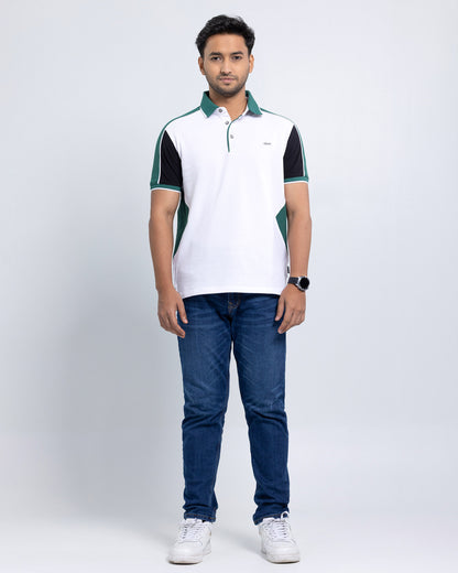 Men’s Double PK Cut & Sew Cotton Polo - Glacier Green