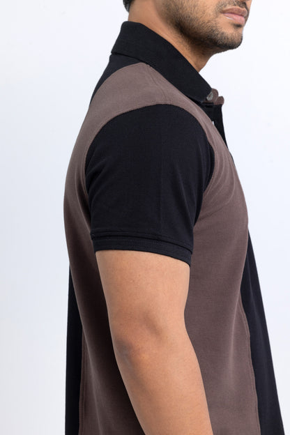 Men’s Double PK Cut & Sew Cotton Polo - Brown Stripe