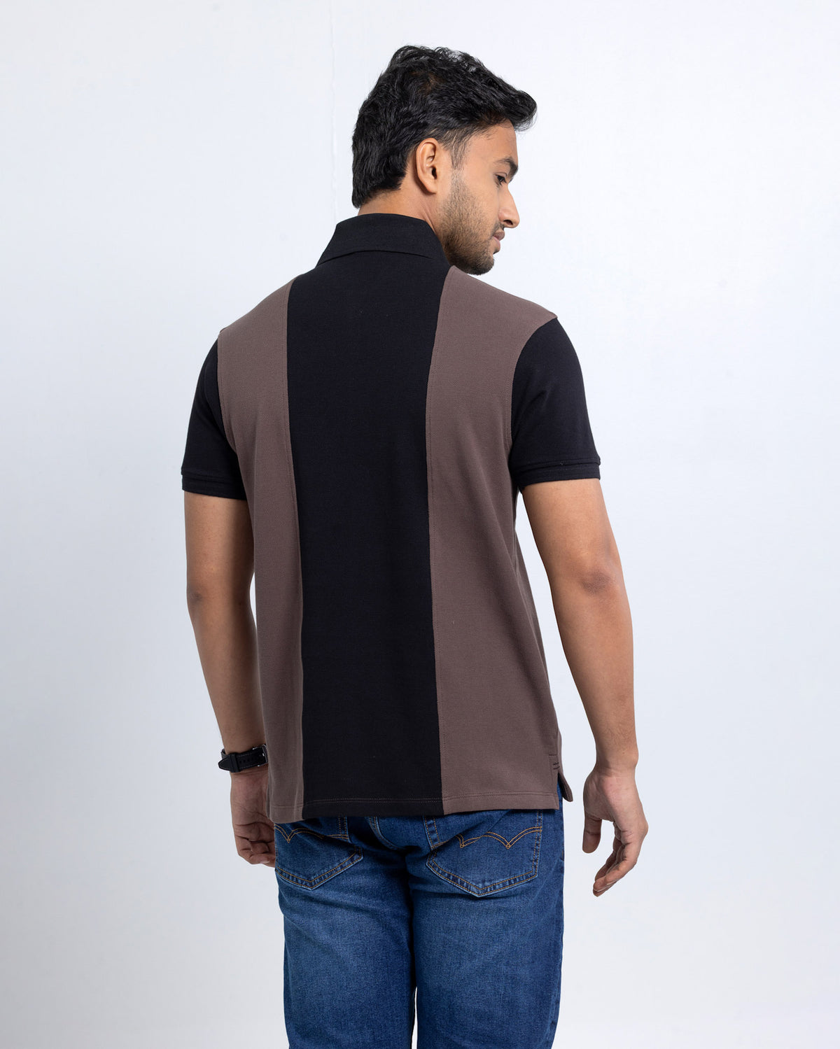 Men’s Double PK Cut & Sew Cotton Polo - Brown Stripe