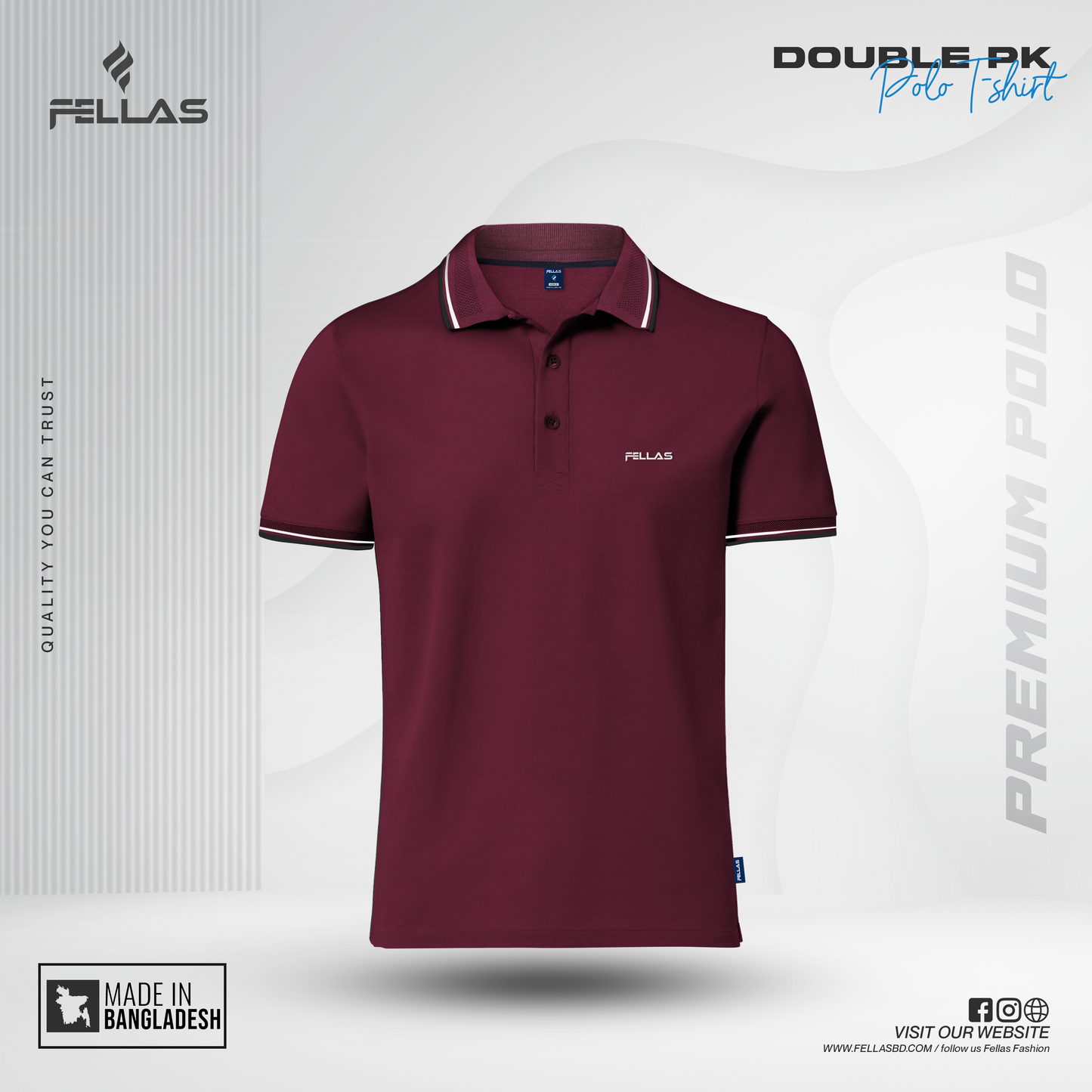 Men’s Premium Double PK Cotton Polo -Maroon