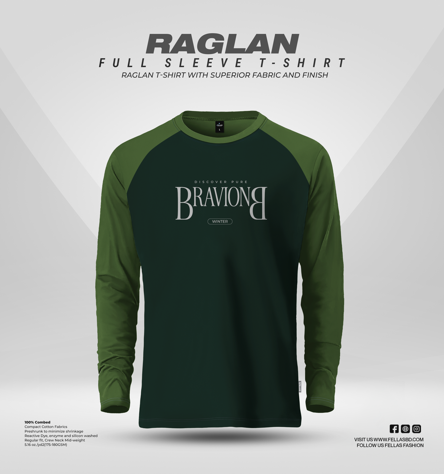 Men's Full Sleeve Raglan T-Shirt - Bravion
